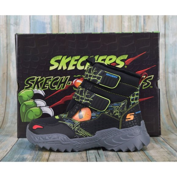 Skechers Skech-O-Saurus Kids Size 5 Dino Chill Water Repellent Boots Black Lime - Picture 5 of 10